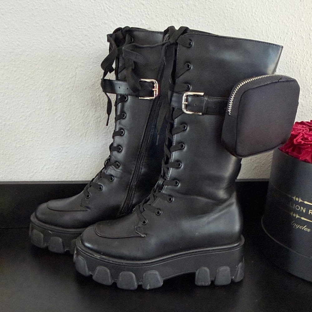 Black Lace-Up Combat Boots